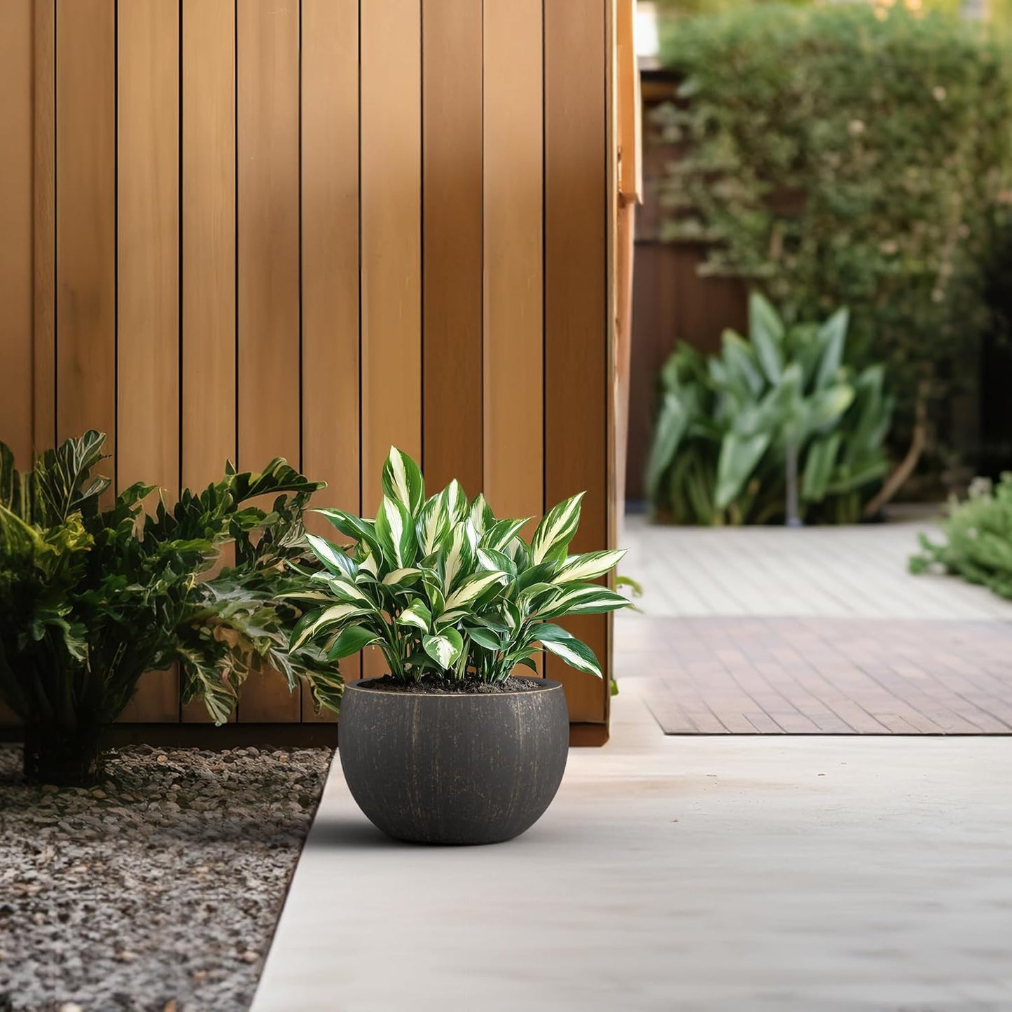 Large Round Bowl Vintage BRN Concrete Planter 19.9" Dia, Outdoor