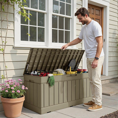 30 Gallon Resin Deck Box Waterproof Outdoor Storage Box for Patio Furniture Pool Accessories Indoor Storage for Cushion Garden Tools (30 Gallon, Black)