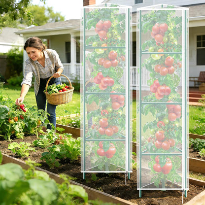 3 Pack Garden Bird Netting Plant Cover for Round Tomato Cage, 61"x13" Insect Bird Barrier Tomato Cage Net with Zipper & Drawstring, Tomato Trellis Netting Protection Cover for Protecting Plants