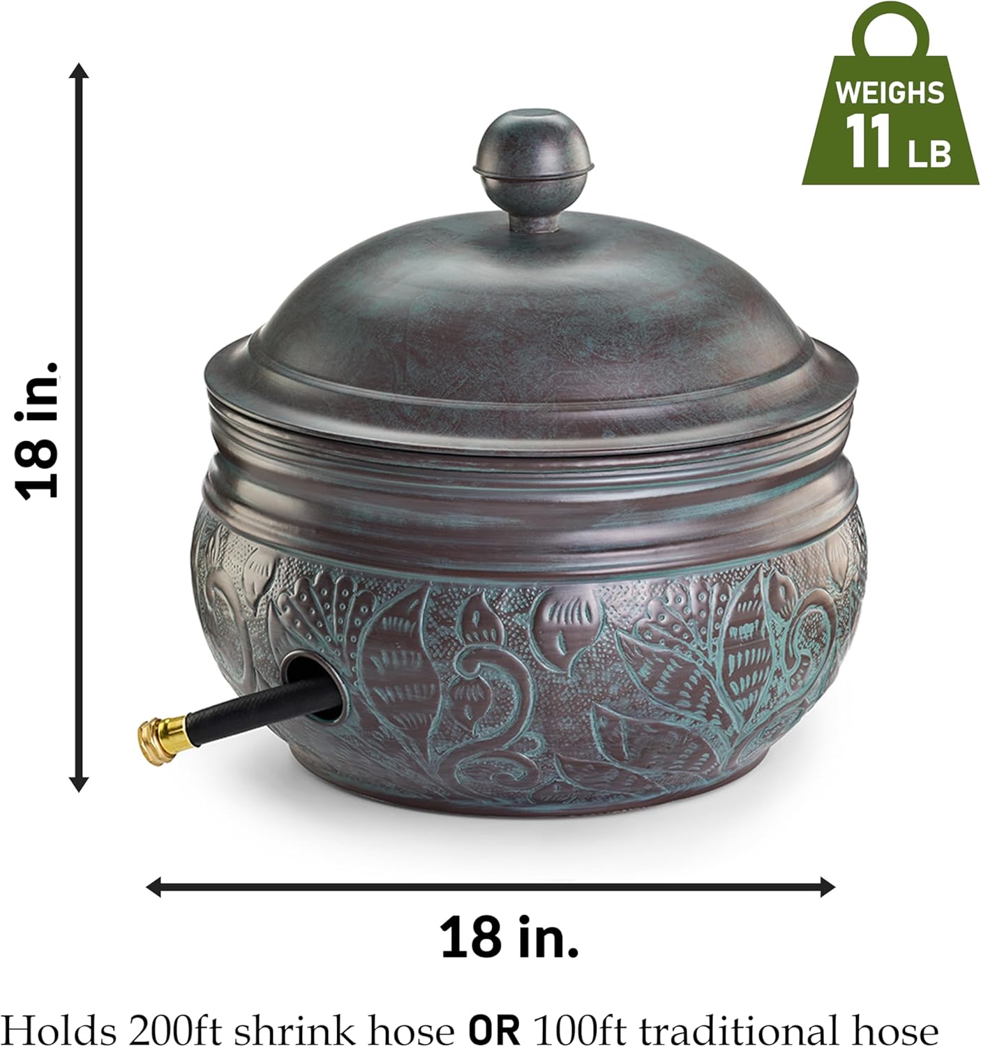 Good Directions Cypress Hose Pot with Lid, Blue Verde, Holds up to 200' of Hose