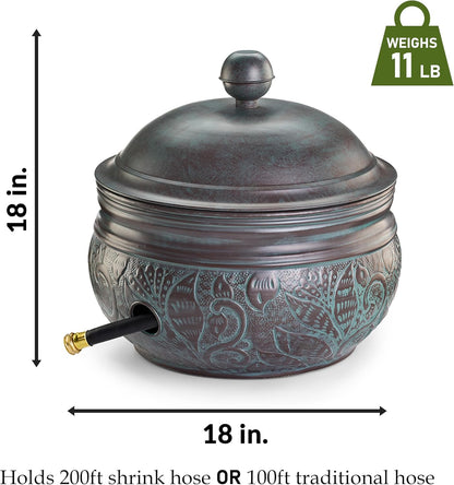 Good Directions Cypress Hose Pot with Lid, Blue Verde, Holds up to 200' of Hose