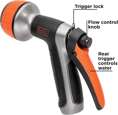 Black + Decker® Dial 7 Pattern Rear Trigger Garden Hose Nozzle – Durable, Versatile, Comfortable Grip Watering BD59577