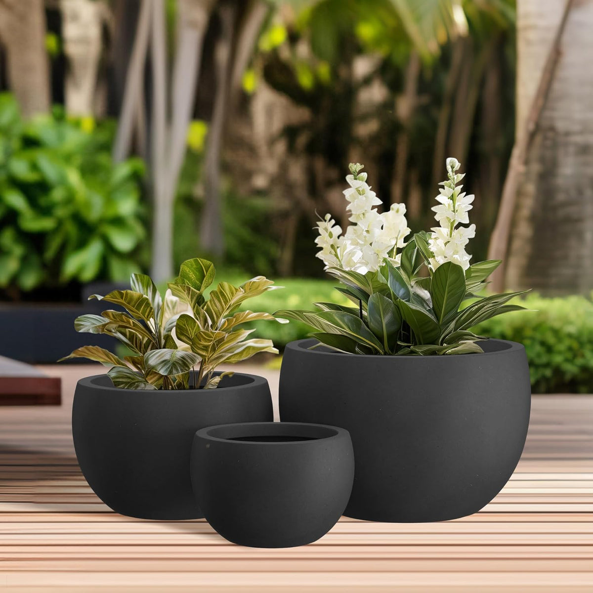 Large Round Bowl Vintage BRN Concrete Planter 19.9" Dia, Outdoor