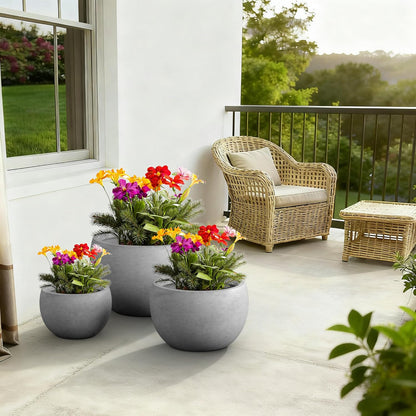 Large Round Bowl Vintage BRN Concrete Planter 19.9" Dia, Outdoor