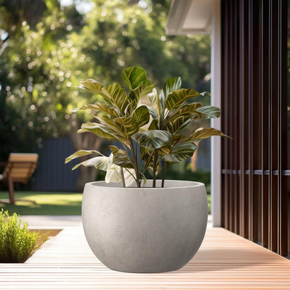 Large Round Bowl Vintage BRN Concrete Planter 19.9" Dia, Outdoor