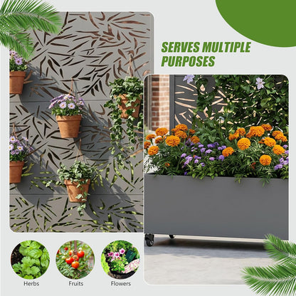Casaphoria Metal Raised Garden Bed with Trellis and Wheels, 72"x47"x16" Planter Box for Climbing Plants, Vegetables & Vines, Features Drainage Holes and Privacy Screen (Black-Louver) - Colors A
