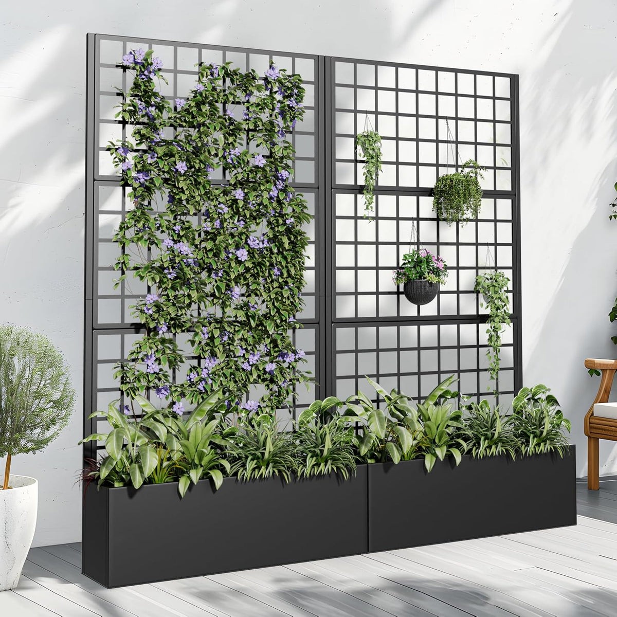 Casaphoria Metal Raised Garden Bed with Trellis and Wheels, 72"x47"x16" Planter Box for Climbing Plants, Vegetables & Vines, Features Drainage Holes and Privacy Screen (Black-Louver) - Colors A