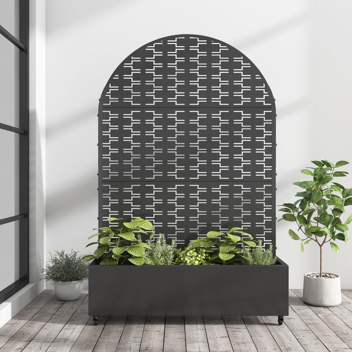 Casaphoria Metal Raised Garden Bed with Trellis and Wheels, 72"x47"x16" Planter Box for Climbing Plants, Vegetables & Vines, Features Drainage Holes and Privacy Screen (Black-Louver) - Colors C