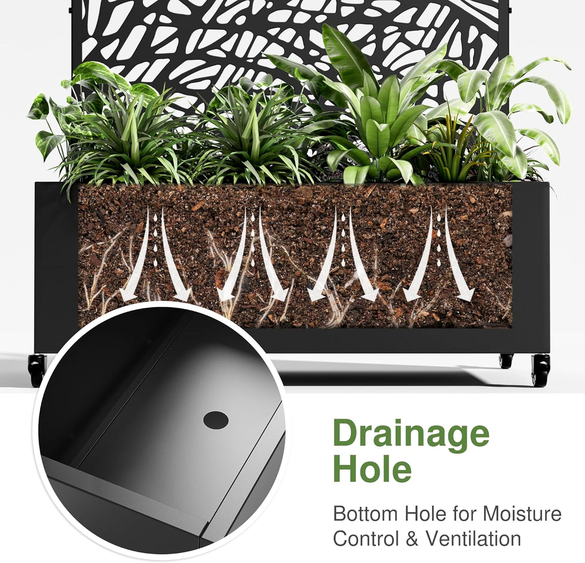 Casaphoria Metal Raised Garden Bed with Trellis and Wheels, 72"x47"x16" Planter Box for Climbing Plants, Vegetables & Vines, Features Drainage Holes and Privacy Screen (Black-Louver) - Colors D