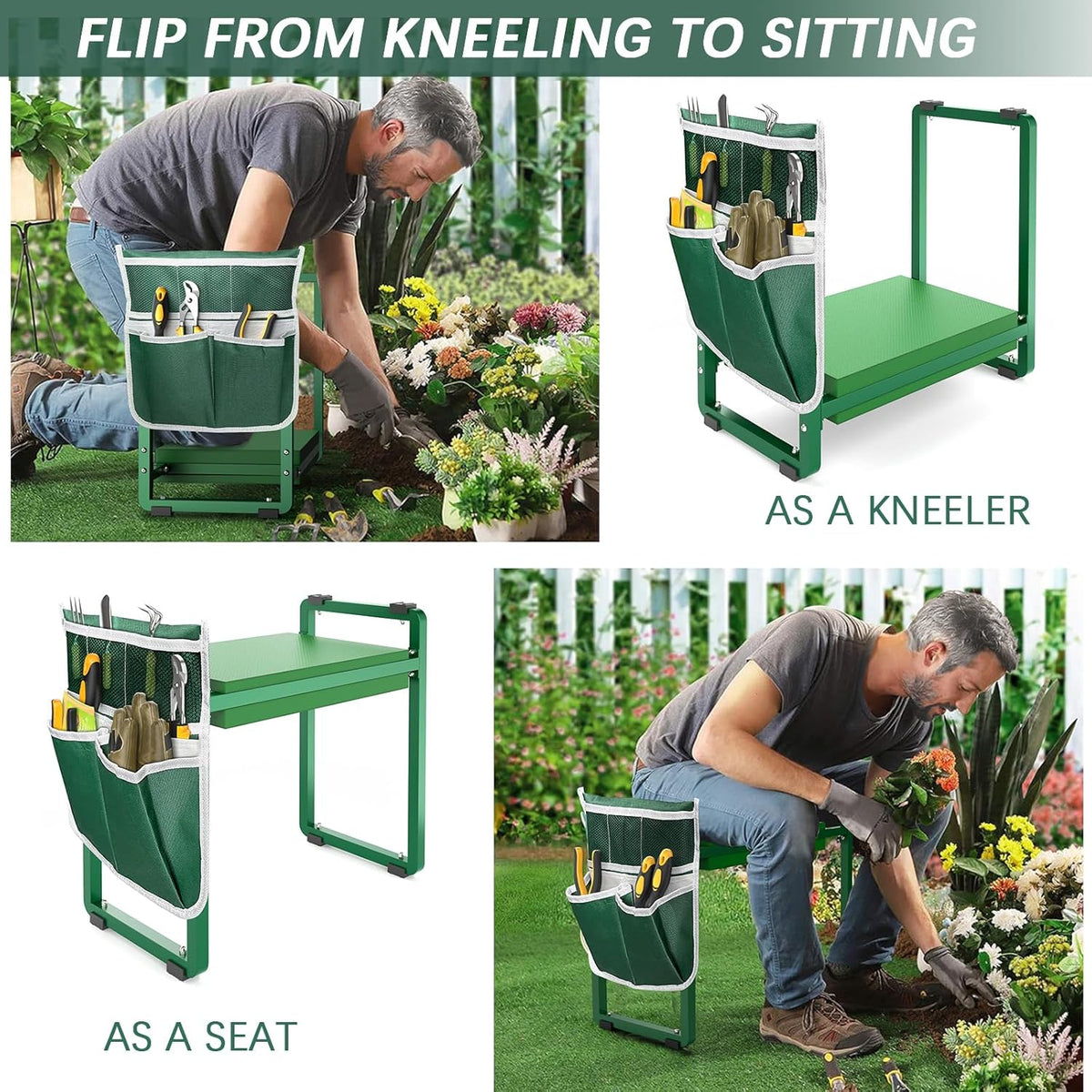 FLINTER Wider Garden Kneeler and Seat, Heavy Duty Thick Gardening Bench for Kneeling and Seat - Garden Kneelers for Seniors, Gardening Stools for Women, Grandparents, Gardeners, Black