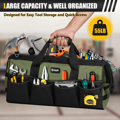 UUP Heavy Duty Tool Bag 15-Inch, 16-Pocket Portable Empty Tool Box Organizer, Big Storage Toolbox Organization, Soft Handle Large Zipper Carrying Toolbag, Father Day Gifts for Him Dad Men, Green