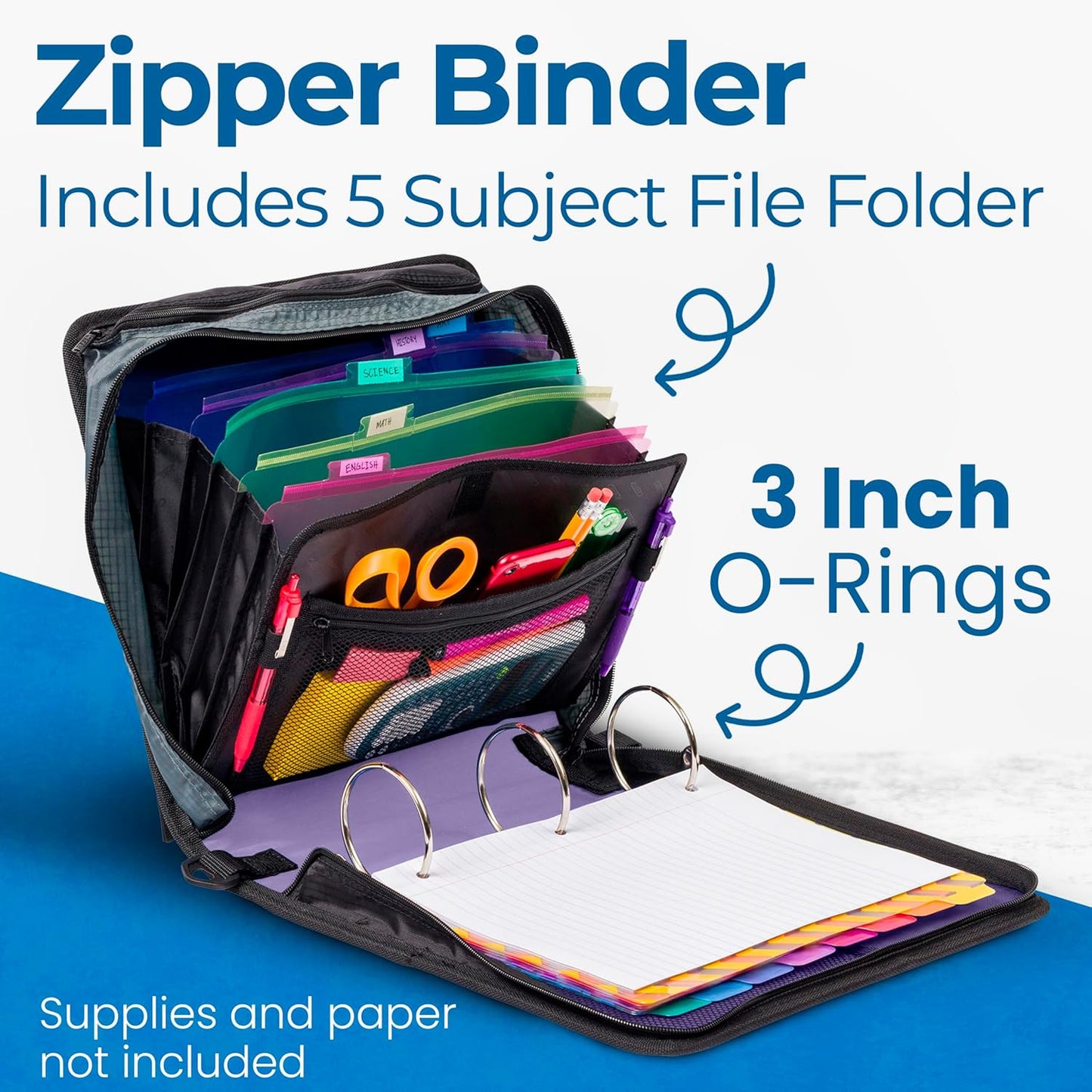 School Zipper Binder | 3-Inch O-Rings | 600-Sheet | D-146 Key Lime