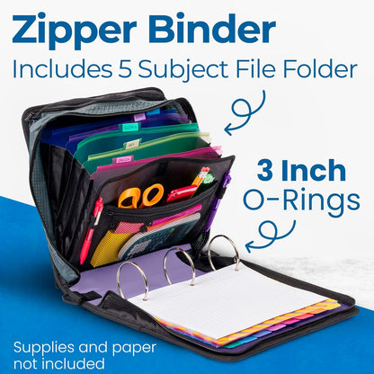 School Zipper Binder | 3-Inch O-Rings | 600-Sheet | D-146 Key Lime