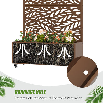 Casaphoria Metal Raised Garden Bed with Trellis and Wheels, 72"x47"x16" Planter Box for Climbing Plants, Vegetables & Vines, Features Drainage Holes and Privacy Screen (Black-Louver) - Colors C