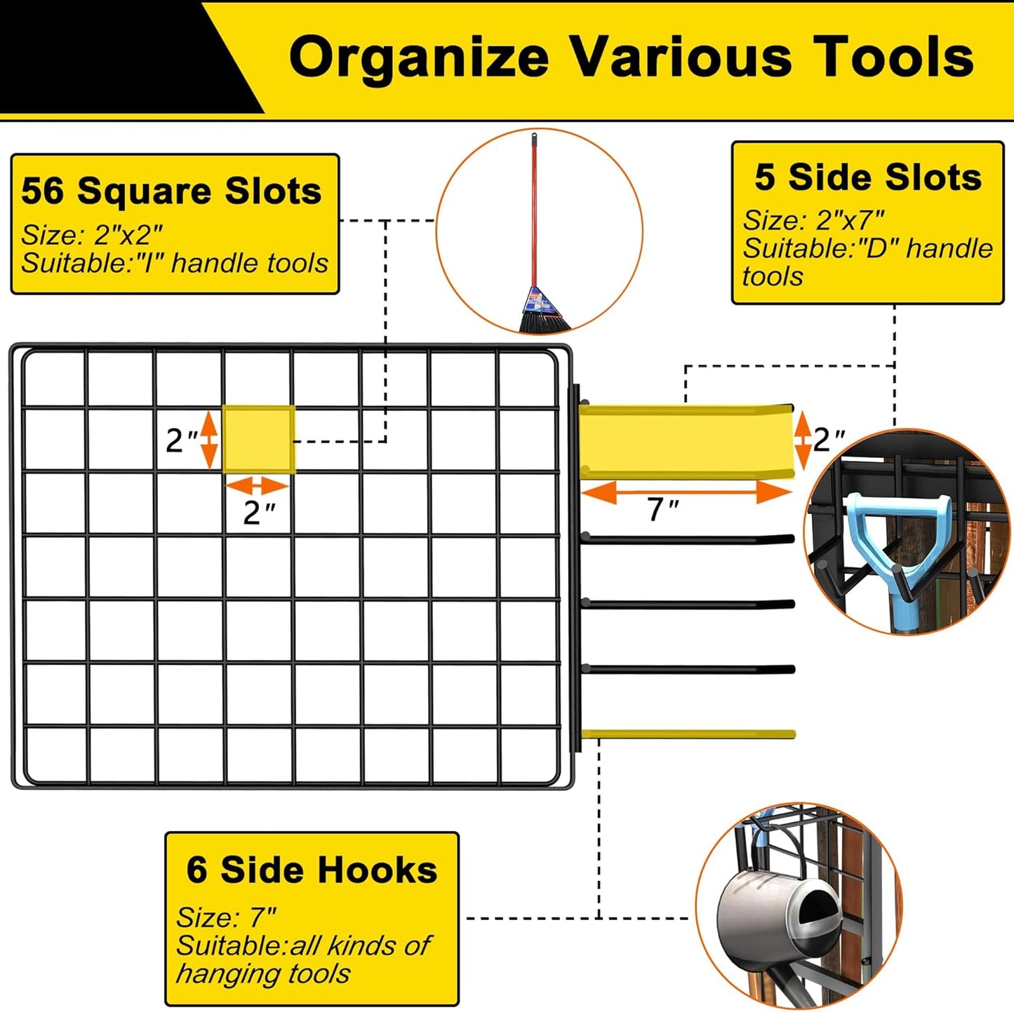 3 Tier Garden Tool Organizer, Garage Storage and Organization, Metal Yard Tools Storage up to 78 Tools, Heavy Duty Garden Tool Organizer for Garage, Yard, Patio, Shed, Indoors and Outdoors, Black