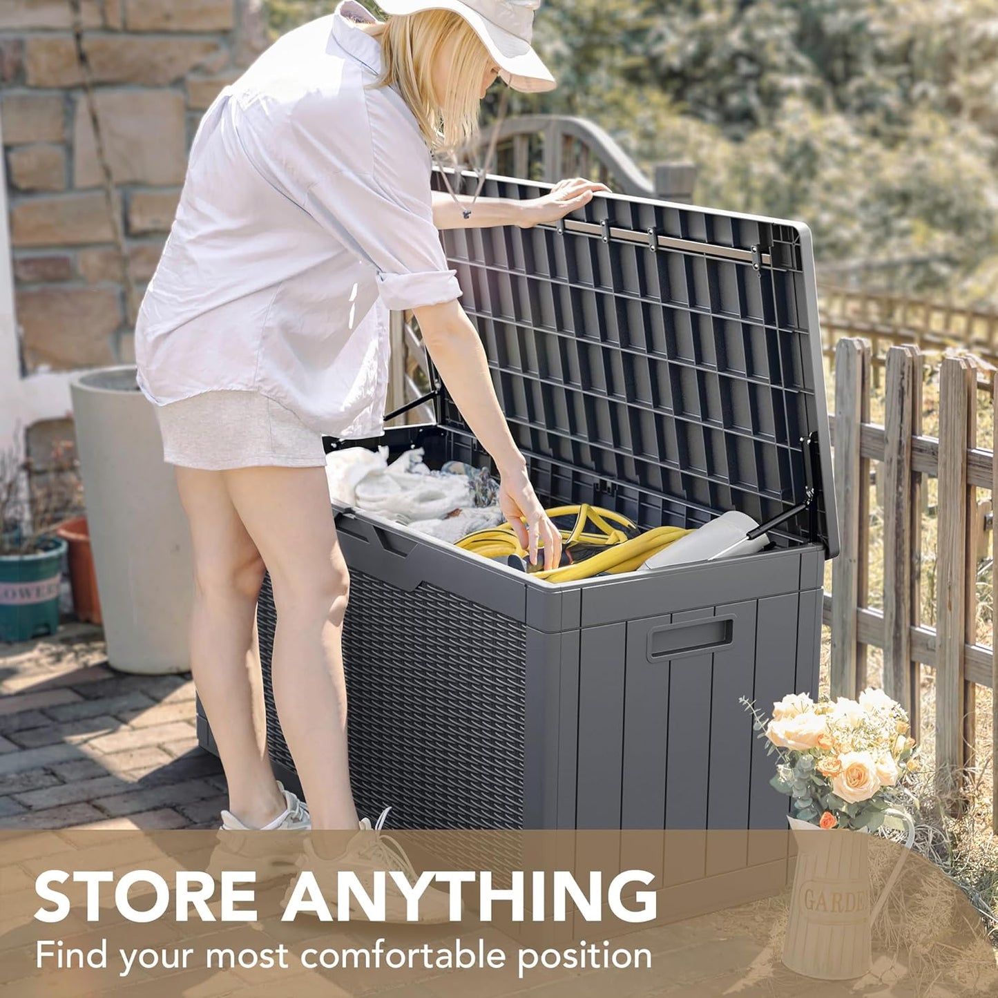 Devoko 100 Gallon Waterproof Large Resin Deck Box Indoor Outdoor Lockable Storage Container for Patio Furniture Cushions Garden Tools (100 Gallon, Black)
