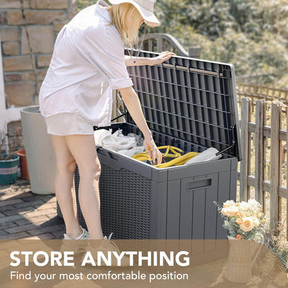 Devoko 100 Gallon Waterproof Large Resin Deck Box Indoor Outdoor Lockable Storage Container for Patio Furniture Cushions Garden Tools (100 Gallon, Black)