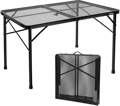 2Ft Small Folding Table with Carry Handle, Camping Table Adjustable Height 10.6–22 in, Black Metal Mesh, Portable & Compact for Outdoor/Indoor,Grill Table, 23.6×15.8 in, 4 lb, 66 lb Capacity