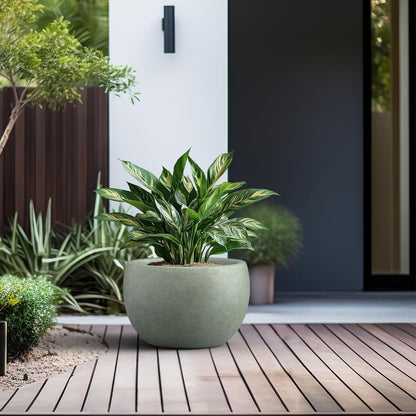 Large Round Bowl Vintage BRN Concrete Planter 19.9" Dia, Outdoor