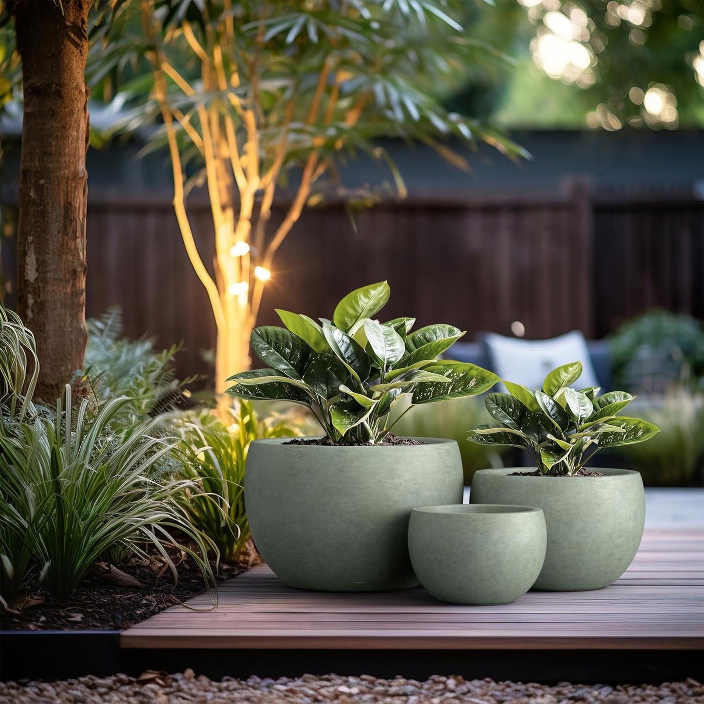 Large Round Bowl Vintage BRN Concrete Planter 19.9" Dia, Outdoor