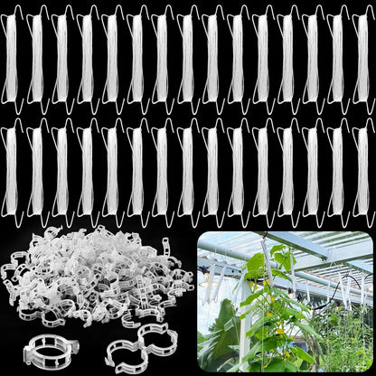 OJYUDD 130 Pcs Tomato Hooks with String,Tomato Holder Hooks with 32.8ft Twine & Plant Support Clips,Climbing Plants Support Hooks for Vegetable Plant Fruit Flower
