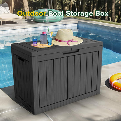 30 Gallon Outdoor Deck Box, Lockable Waterproof Outdoor Storage Boxes For Garden Tools,Indoor Cushions,Accessories Outside Storage Resin Weatherproof Container(Black)