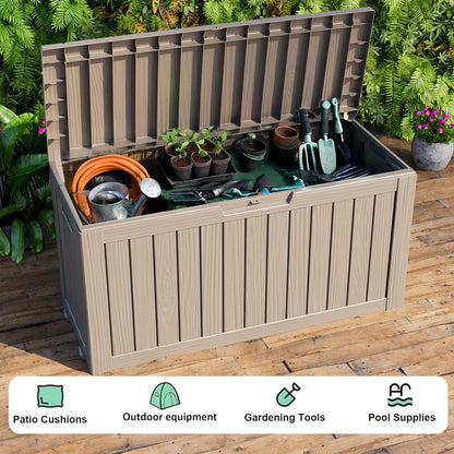 30 Gallon Outdoor Deck Box, Lockable Waterproof Outdoor Storage Boxes For Garden Tools,Indoor Cushions,Accessories Outside Storage Resin Weatherproof Container(Black)