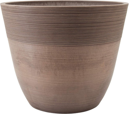 PSW Pot Collection 16-inch Plastic/Stone/Wood Composite Large Ribbed Planter – No Drainage Hole (Drillable), Indoor/Outer Garden Pot for Foliage, Trees, Flowers, Ferns, Cement Gray