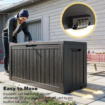 30 Gallon Outdoor Deck Box, Lockable Waterproof Outdoor Storage Boxes For Garden Tools,Indoor Cushions,Accessories Outside Storage Resin Weatherproof Container(Black)