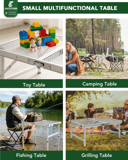 2Ft Small Folding Table with Carry Handle, Camping Table Adjustable Height 10.6–22 in, Black Metal Mesh, Portable & Compact for Outdoor/Indoor,Grill Table, 23.6×15.8 in, 4 lb, 66 lb Capacity