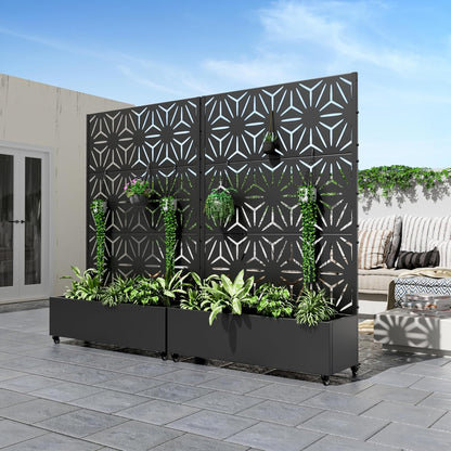 Casaphoria Metal Raised Garden Bed with Trellis and Wheels, 72"x47"x16" Planter Box for Climbing Plants, Vegetables & Vines, Features Drainage Holes and Privacy Screen (Black-Louver) - Colors A
