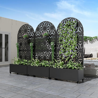 Casaphoria Metal Raised Garden Bed with Trellis and Wheels, 72"x47"x16" Planter Box for Climbing Plants, Vegetables & Vines, Features Drainage Holes and Privacy Screen (Black-Louver) - Colors C