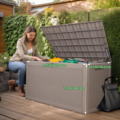 30 Gallon Outdoor Deck Box, Lockable Waterproof Outdoor Storage Boxes For Garden Tools,Indoor Cushions,Accessories Outside Storage Resin Weatherproof Container(Black)
