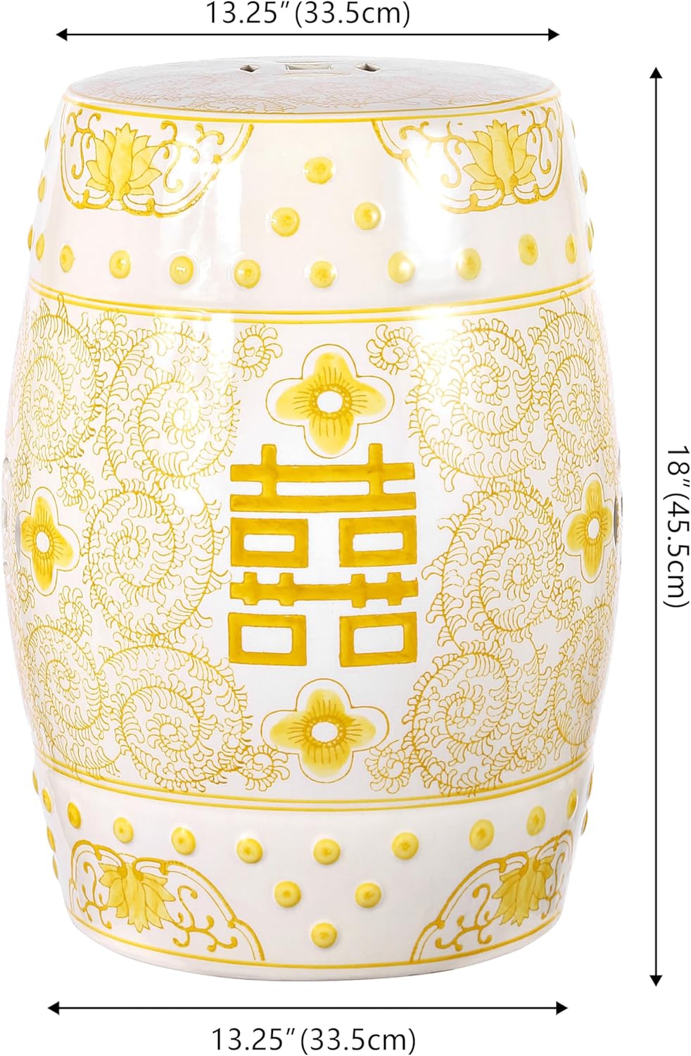JONATHAN Y Double Happiness 18" Ceramic Garden Stool, Traditional Chinoiserie Dusty Teal and White Indoor/Outdoor Patio Drum Accent Side Table and Plant Stand TBL1013C