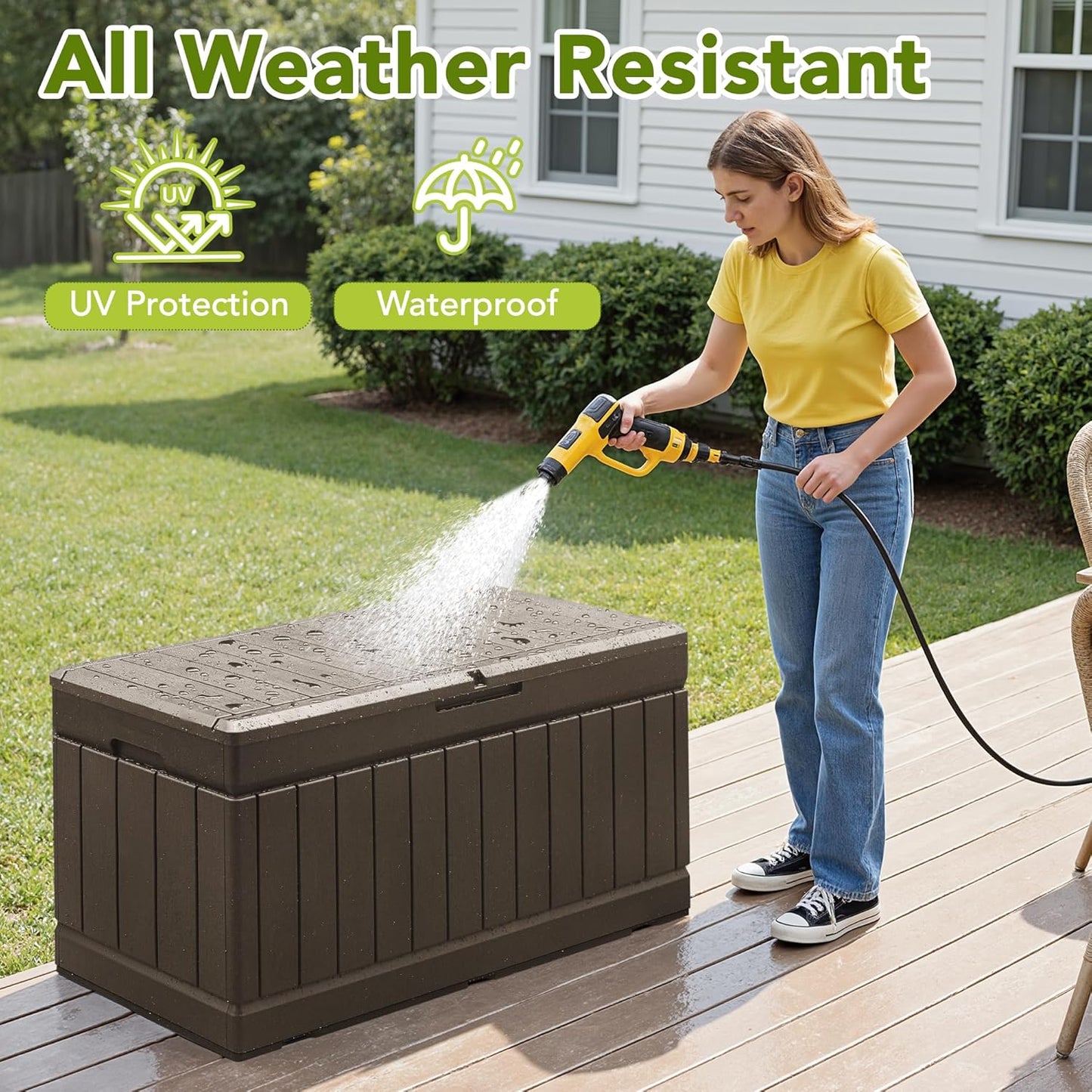 30 Gallon Resin Deck Box Waterproof Outdoor Storage Box for Patio Furniture Pool Accessories Indoor Storage for Cushion Garden Tools (30 Gallon, Black)