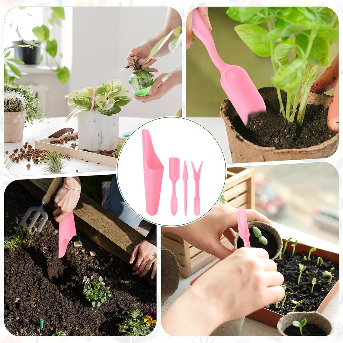 M METERXITY 1-Set Garden Shovel Hand Tools Transplanting Succulent Cultivation Digging Scoops Kits, Plastic Mini Garden Tool Set for Bonsai Potting/Flower Planting [Pink]