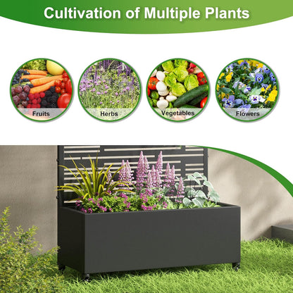 Casaphoria Metal Raised Garden Bed with Trellis and Wheels, 72"x47"x16" Planter Box for Climbing Plants, Vegetables & Vines, Features Drainage Holes and Privacy Screen (Black-Louver) - Colors B