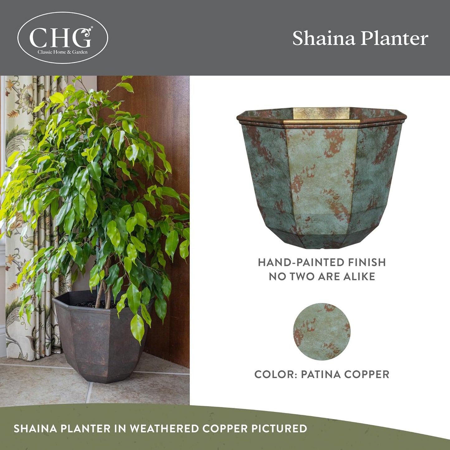 Classic Home and Garden by Growscape Shaina Planting Pots - Lightweight Indoor & Outdoor Plant Pots - UV-Resistant Resin Flower Pots - Pot Planters for Flowers & Herbs (15” Earth)