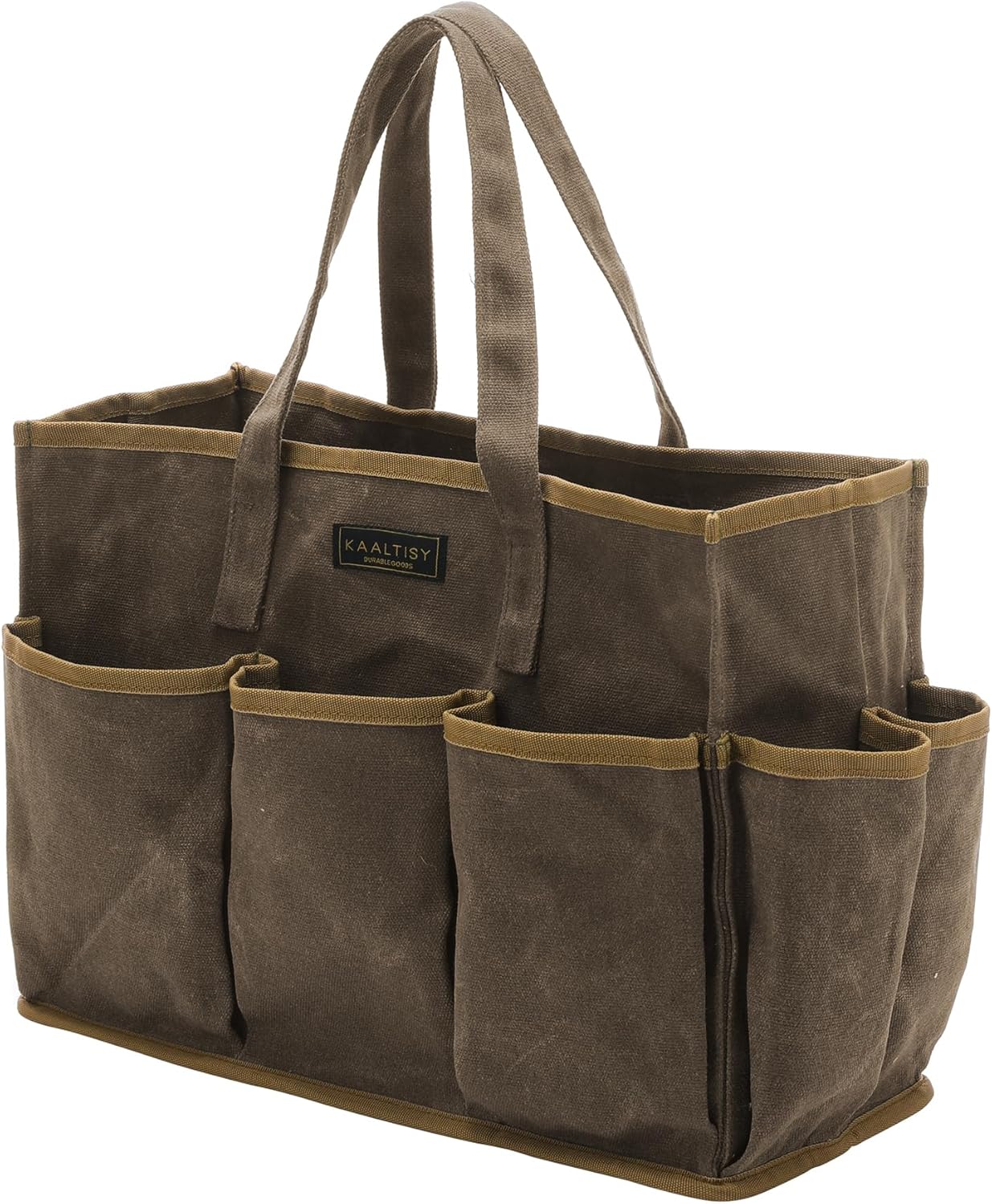 Tool Tote Bag, Heavy Duty 16oz Waxed Canvas Garden Tool Bag | Portable 11-Pocket Tool Storage Bag for Gardener Electrician Contractor Repairman (14"L x 5.5"W x 10.5"H) – Army Green