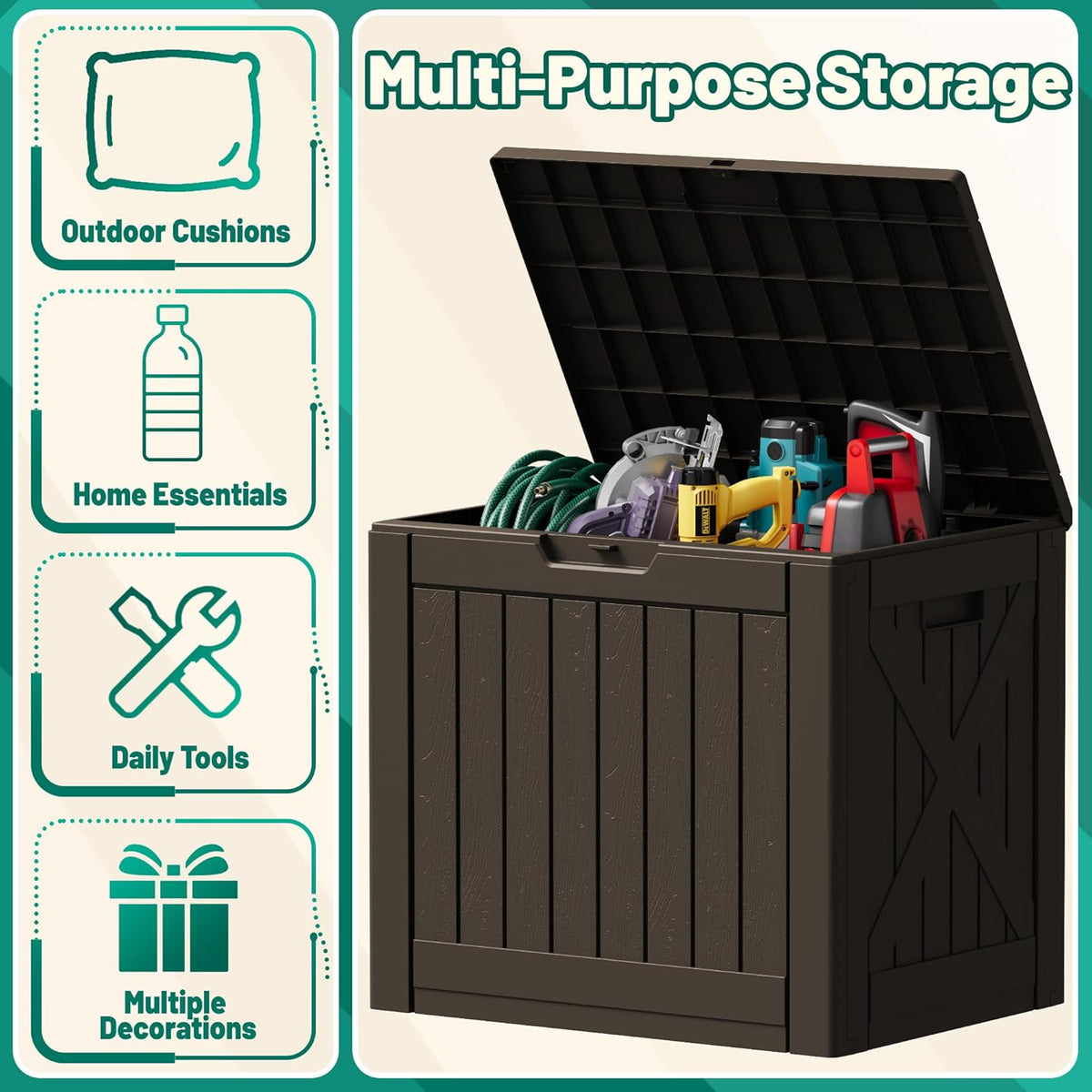 30 Gallon Resin Deck Box Waterproof Outdoor Storage Box for Patio Furniture Pool Accessories Indoor Storage for Cushion Garden Tools (30 Gallon, Black)