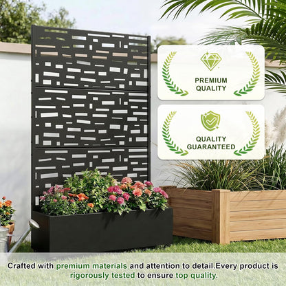 Casaphoria Metal Raised Garden Bed with Trellis and Wheels, 72"x47"x16" Planter Box for Climbing Plants, Vegetables & Vines, Features Drainage Holes and Privacy Screen (Black-Louver) - Colors D