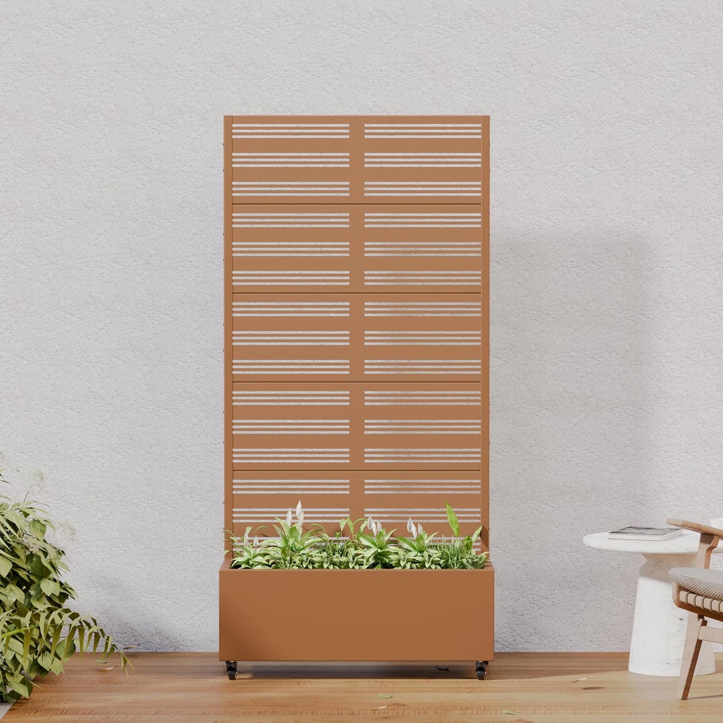 Casaphoria Metal Raised Garden Bed with Trellis and Wheels, 72"x47"x16" Planter Box for Climbing Plants, Vegetables & Vines, Features Drainage Holes and Privacy Screen (Black-Louver) - Colors B