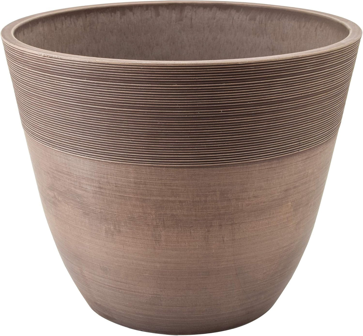 PSW Pot Collection 16-inch Plastic/Stone/Wood Composite Large Ribbed Planter – No Drainage Hole (Drillable), Indoor/Outer Garden Pot for Foliage, Trees, Flowers, Ferns, Cement Gray