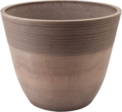 PSW Pot Collection 16-inch Plastic/Stone/Wood Composite Large Ribbed Planter – No Drainage Hole (Drillable), Indoor/Outer Garden Pot for Foliage, Trees, Flowers, Ferns, Cement Gray