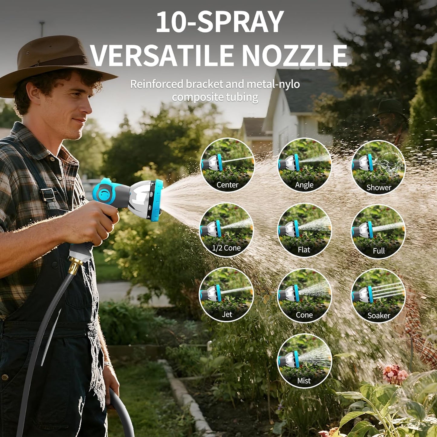 1/2" 150FT Retractable Garden Hose Reel, Wall Mounted Automatic Hose Reel with Upgraded 10 Pattern Nozzle/Any Length Lock/Slow Return System/180°Swivel Bracket, AquaBlue