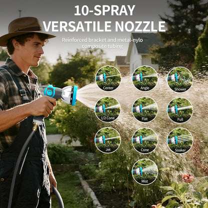 1/2" 150FT Retractable Garden Hose Reel, Wall Mounted Automatic Hose Reel with Upgraded 10 Pattern Nozzle/Any Length Lock/Slow Return System/180°Swivel Bracket, AquaBlue