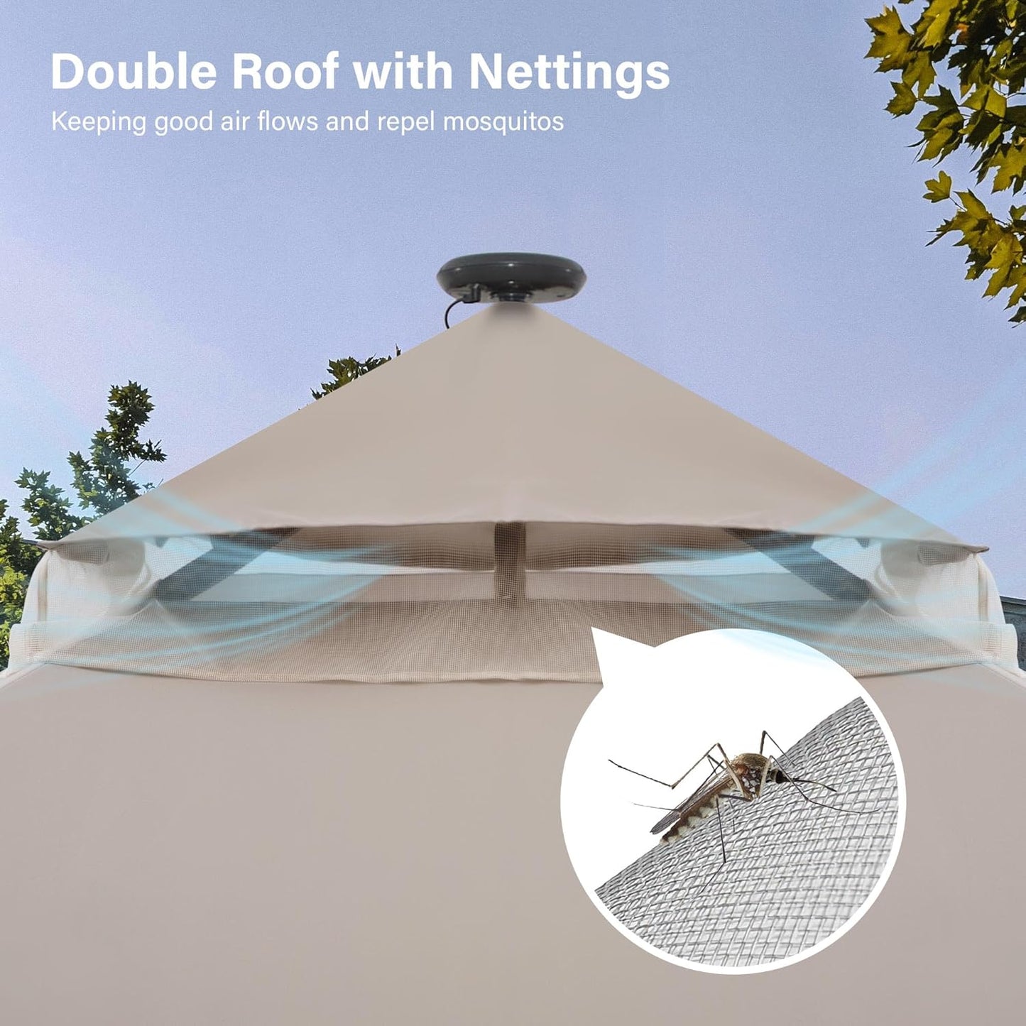 10x20 Gazebo Canopy with 100FT String Lights, Metal Heavy Duty Patio Canopy Tent with Double Roofs, Mosquito Nettings and Privacy Screens for Backyard, Garden, Lawn, Gray