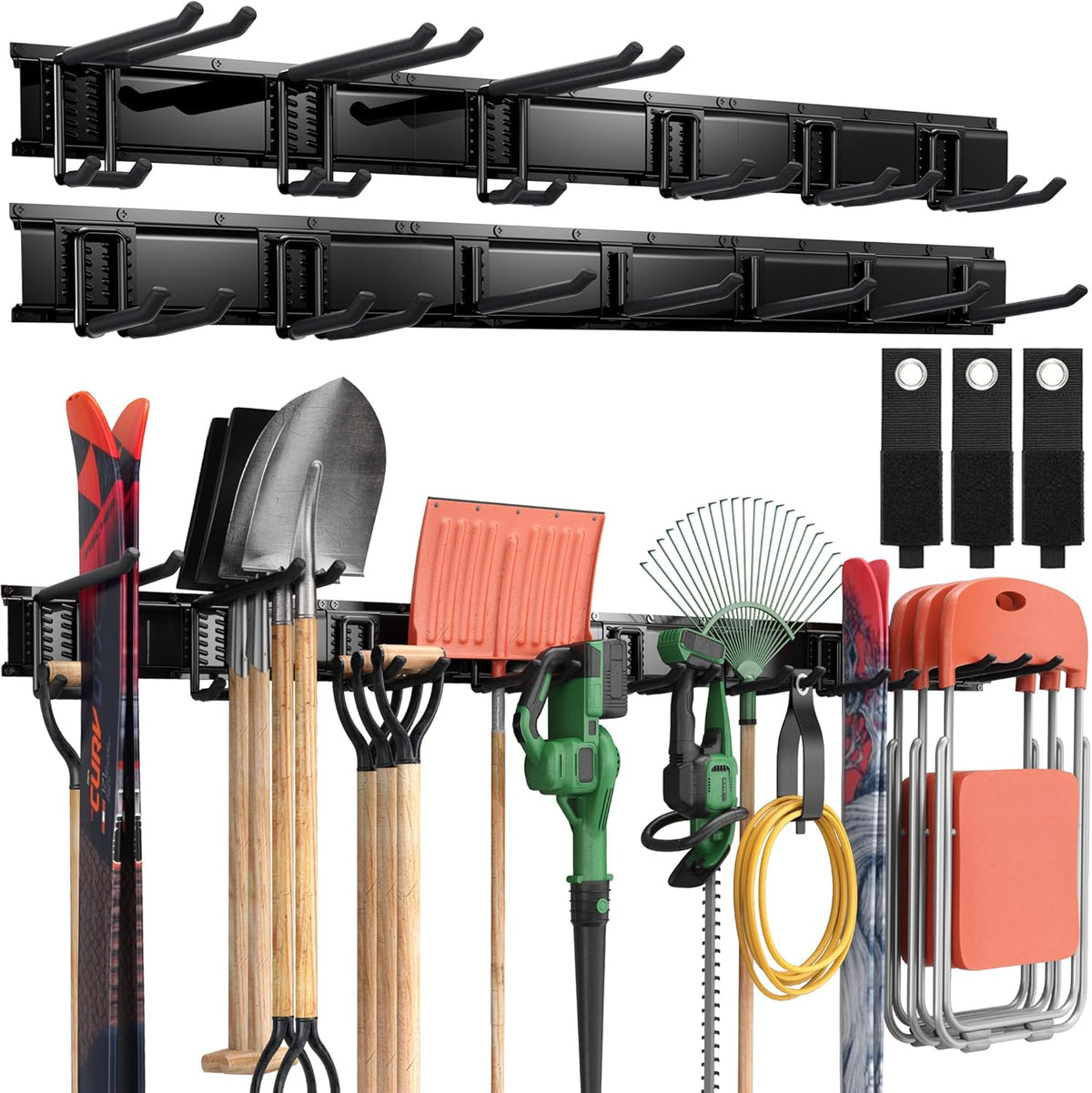 LBT 66" Garage Tool Organizer Wall Mount - 720lbs Garden Tool Organizer with Adjustable Hooks, Heavy Duty Metal Garage Storage Rack, Anti-Rust Shed Rack Holder Hanging Rake Broom Mower Snowboard
