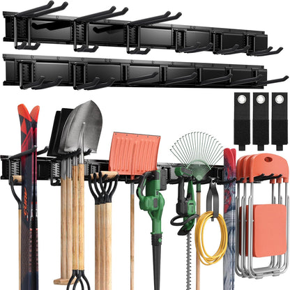 LBT 66" Garage Tool Organizer Wall Mount - 720lbs Garden Tool Organizer with Adjustable Hooks, Heavy Duty Metal Garage Storage Rack, Anti-Rust Shed Rack Holder Hanging Rake Broom Mower Snowboard