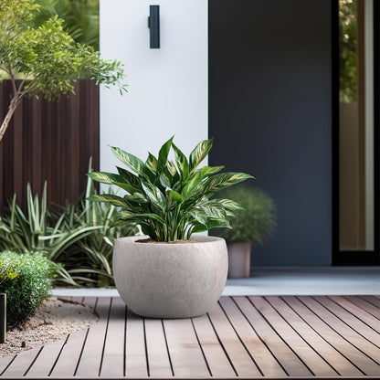 Large Round Bowl Vintage BRN Concrete Planter 19.9" Dia, Outdoor